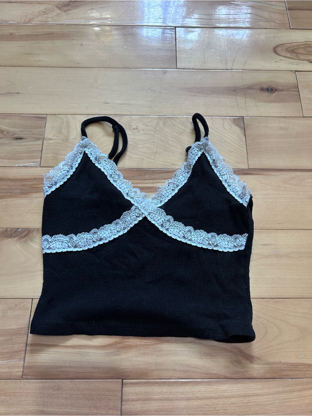 Garage Black Ribbed Lace-Trim Bandeau Cami